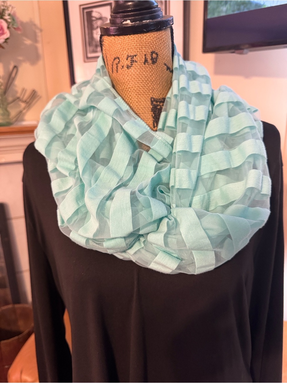 Calvin Klein Light Aqua Ruffle Infinity Scarf